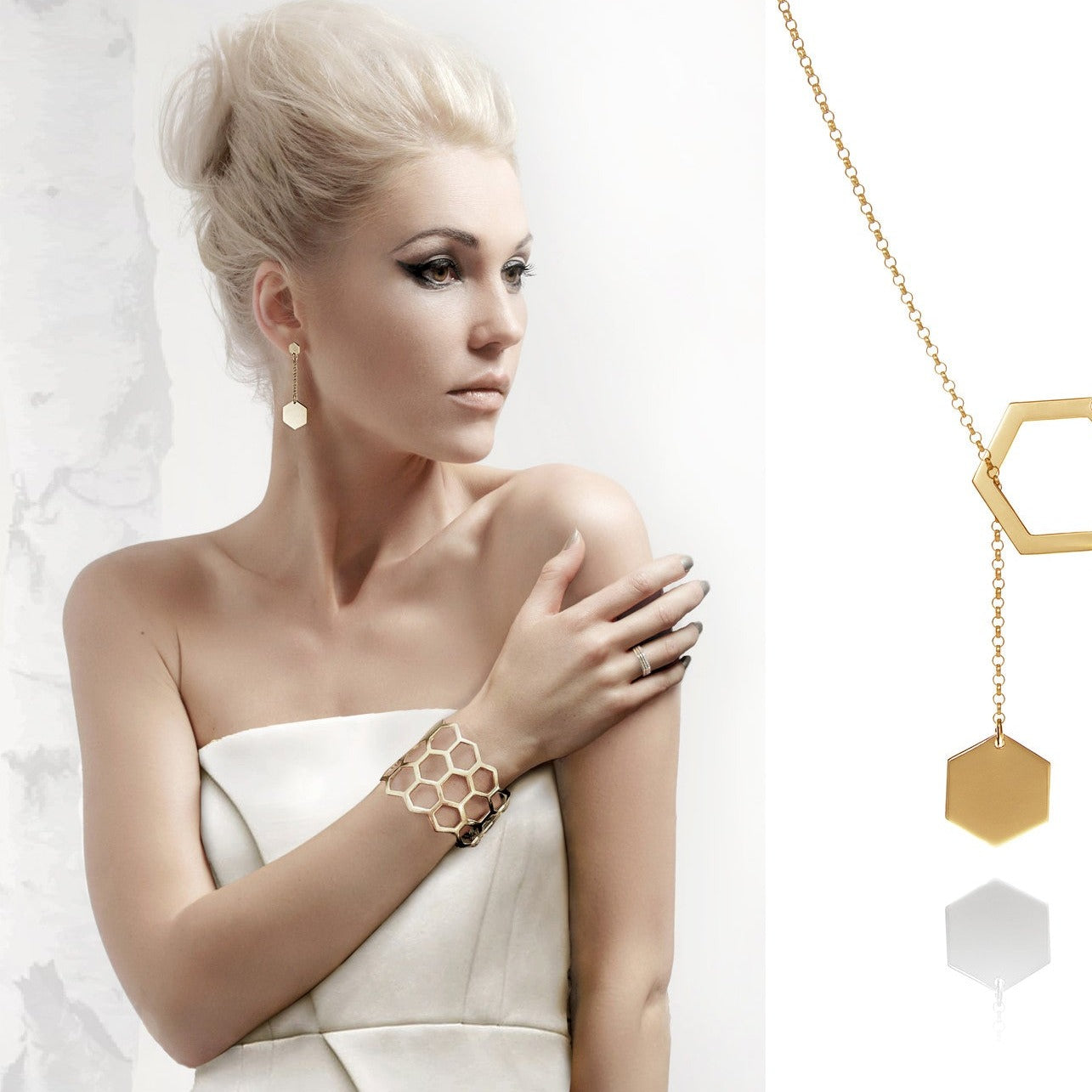 Bestselling chunky geometric cuff bracelet from Cell collection. This is one of the most iconic contemporary designer pieces by David&Martin. Material: 13-karat gold-plated silver. Size: adjustable, fits any wrist.