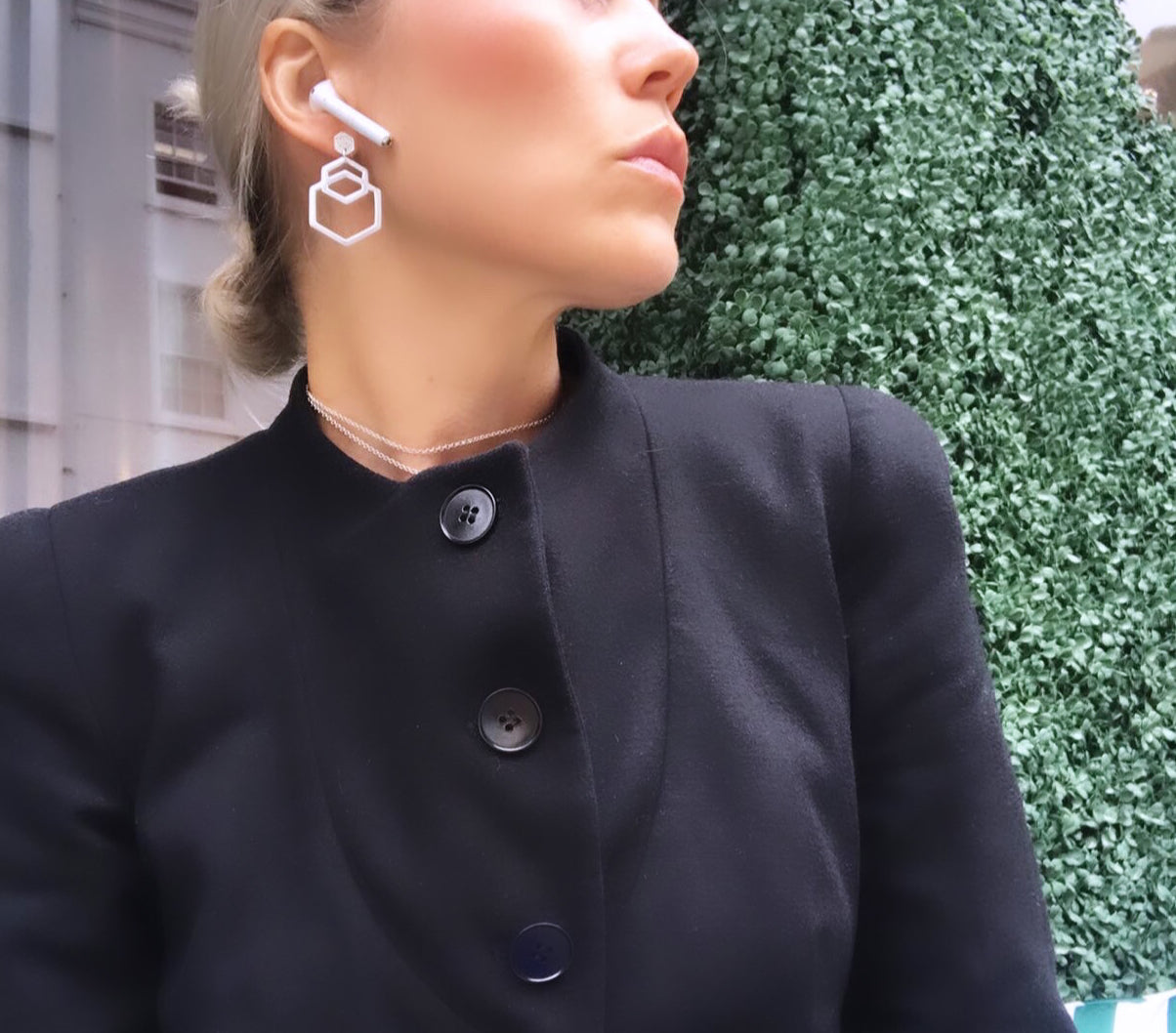 Eye-catching and easy to wear light hexagon-shaped earrings from popular Cell collection. Material: 925 silver. Size: earrings' length is approximately 5cm.