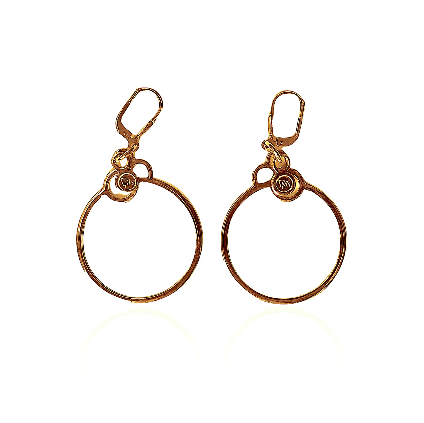 Extra light, gentle hoop earrings with a logo from Circles collection. Material: 18 karat gold-plated silver. Size: hoop diameter - 3cm.