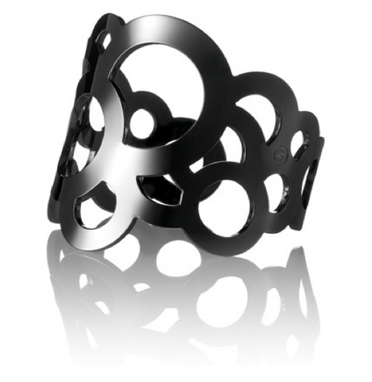 Popular, classy yet edgy cuff bracelet in shiny black rhodium plating from Circles collection. The cuff was designed for Lagerfeld Gallery and featured on Lagerfeld Gallery Fashion Show in Paris. Material: Rhodium-plated brass. Size: adjustable, fits any wrist.