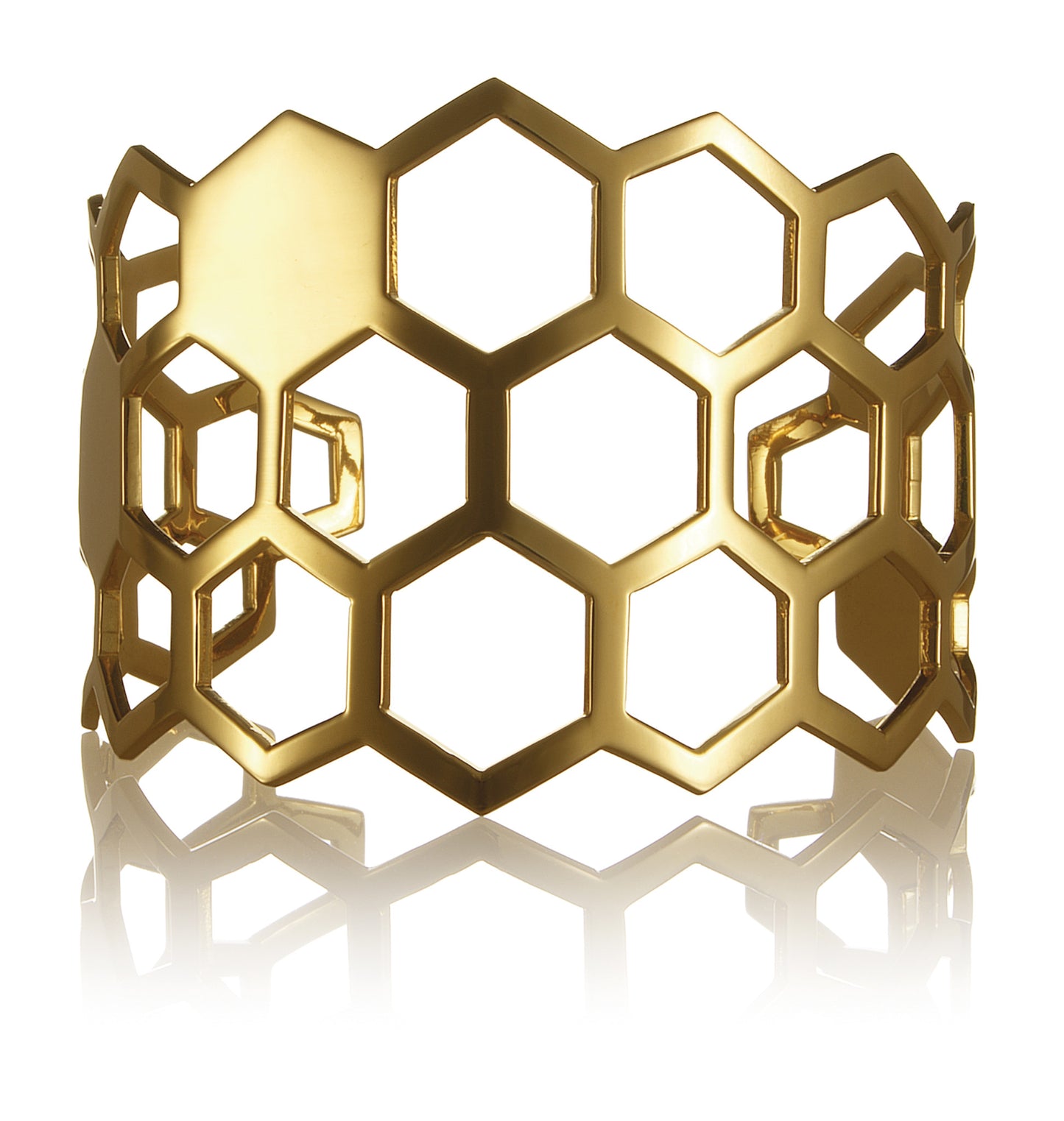 Bestselling chunky geometric cuff bracelet from Cell collection. This is one of the most iconic contemporary designer pieces by David&Martin. Material: 13-karat gold-plated silver. Size: adjustable, fits any wrist.