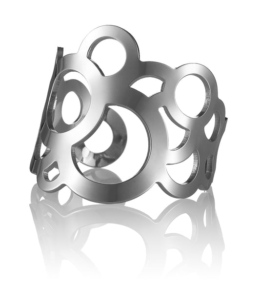 Popular, classy yet edgy cuff bracelet from Circles collection. Material: 925 silver-plated brass. Size: adjustable, fits any wrist.