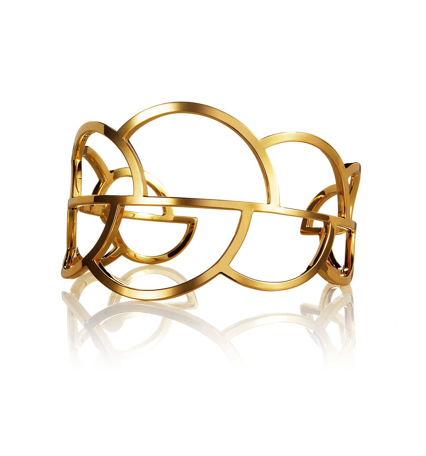 Classy yet edgy cuff bracelet from Drift collection. This design represents deconstructed circles and is inspired by the imperfection of life.  Material: 18 karat gold-plated silver.  Size: adjustable, fits any wrist.