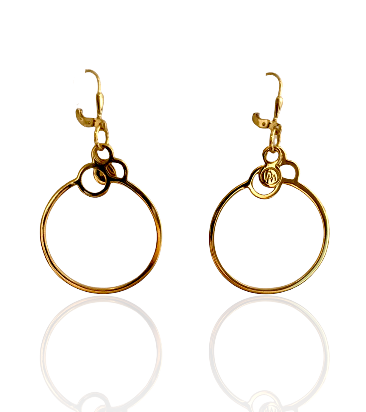 Extra light, gentle hoop earrings with a logo from Circles collection. Material: 18 karat gold-plated silver. Size: hoop diameter - 3cm.