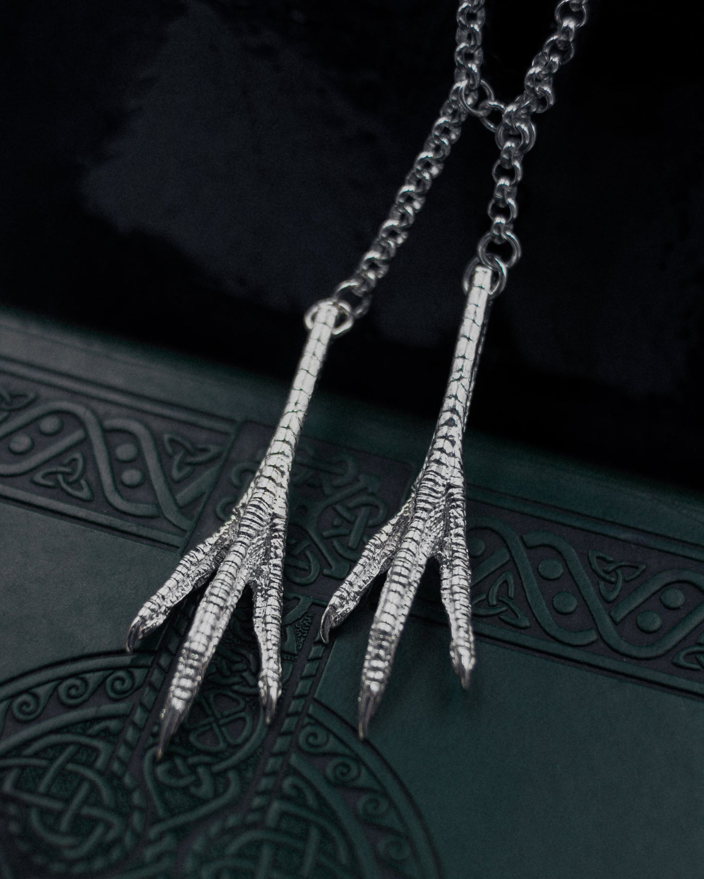 Original designer kycklingfötter halsband med dubbelt hänge, 925 silver