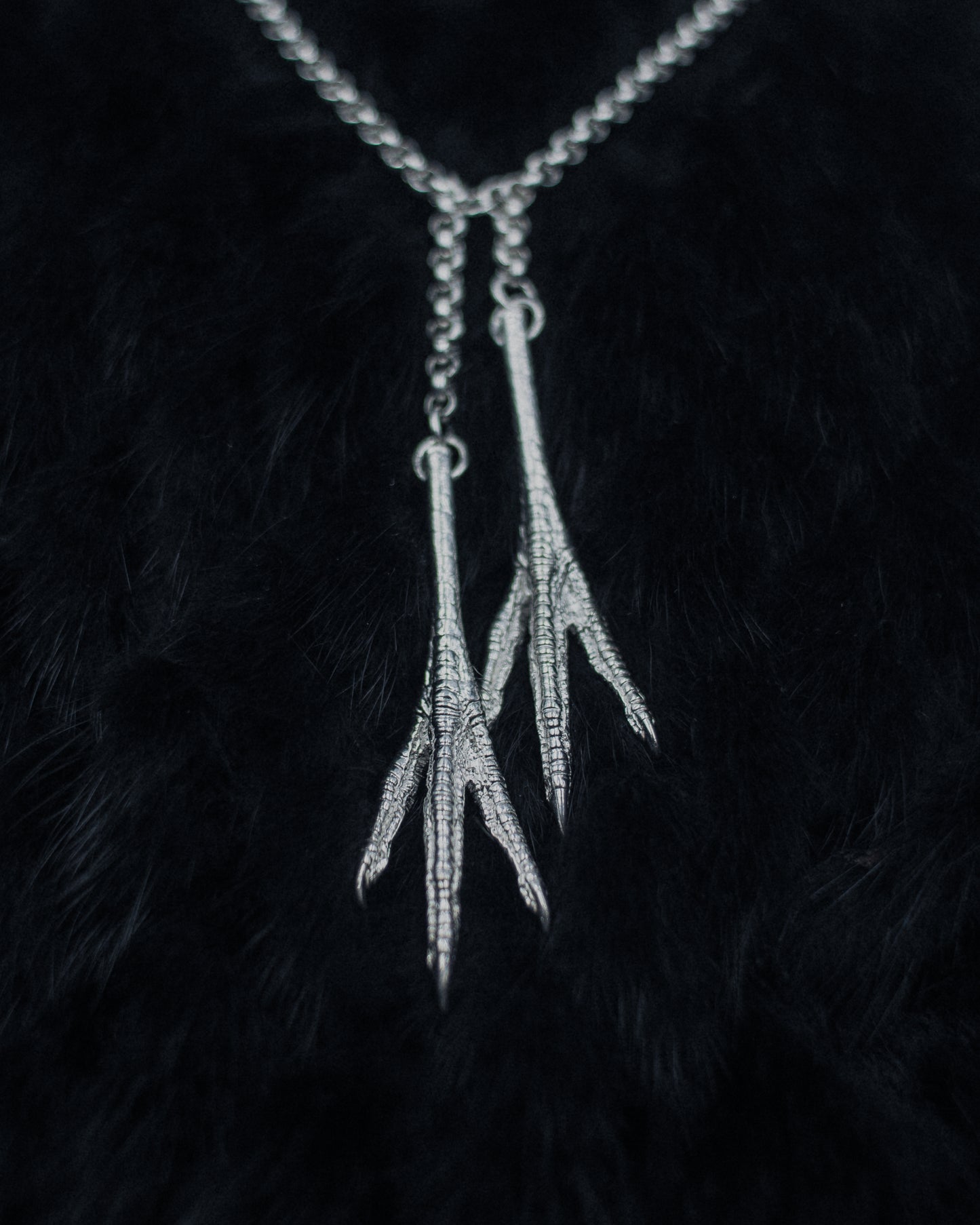 Original designer kycklingfötter halsband med dubbelt hänge, 925 silver