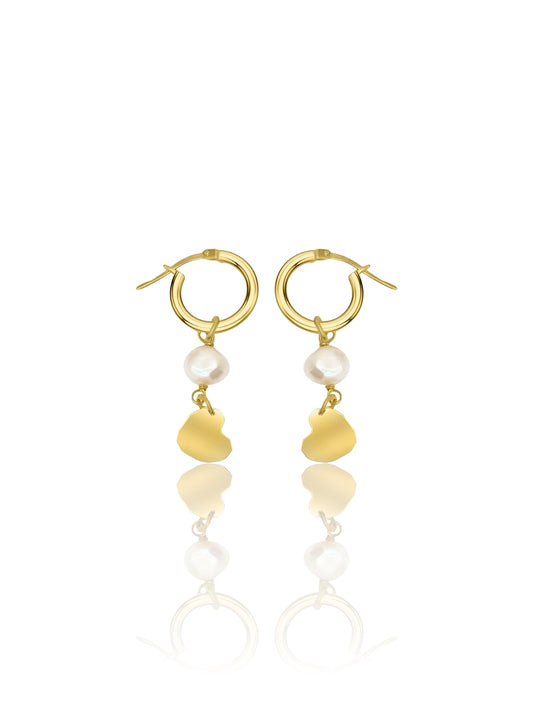 Love hoops, gold-plated silver and white fresh water pearl 