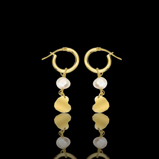 Love hoops, gold-plated silver and white fresh water pearl 