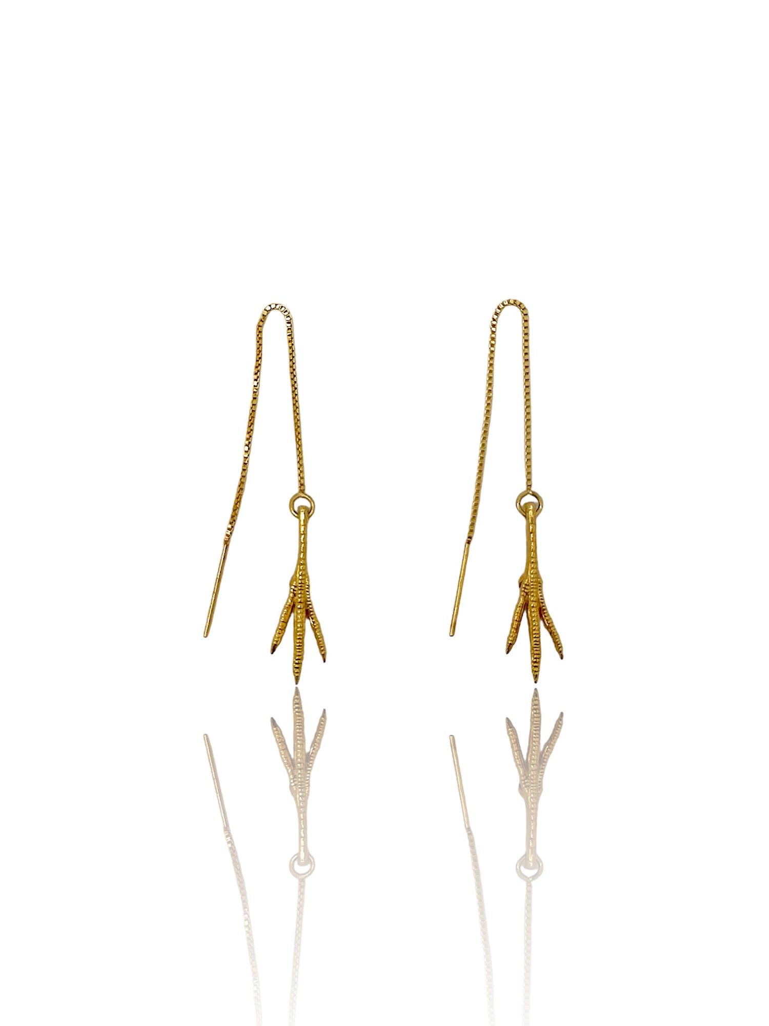 Subtle Chicken Feet Earrings, 24 karat gold-plated silver