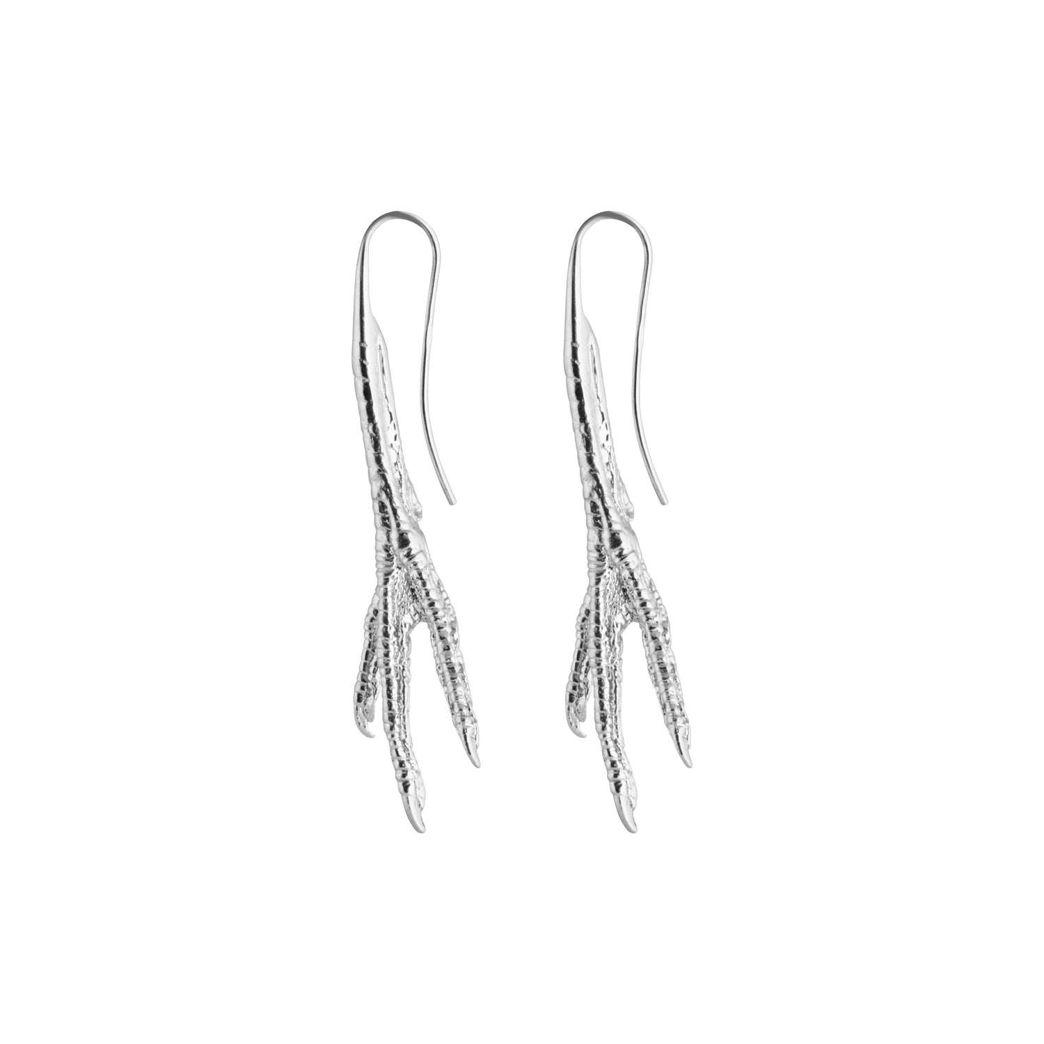 Striking Chicken Feet earrings from a breakthrough collection by David&Martin.  Chicken Feet collection was inspired by a beautiful girl spotted by David&Martin designers in Shanghai underground; she was eating deep fried chicken feet and simultaneously flicking through French Vogue.  Material: 925 silver. 