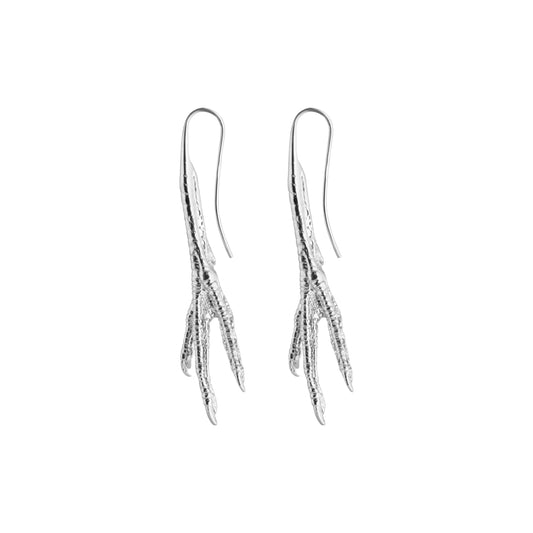 Striking Chicken Feet earrings from a breakthrough collection by David&Martin.  Chicken Feet collection was inspired by a beautiful girl spotted by David&Martin designers in Shanghai underground; she was eating deep fried chicken feet and simultaneously flicking through French Vogue.  Material: 925 silver. 