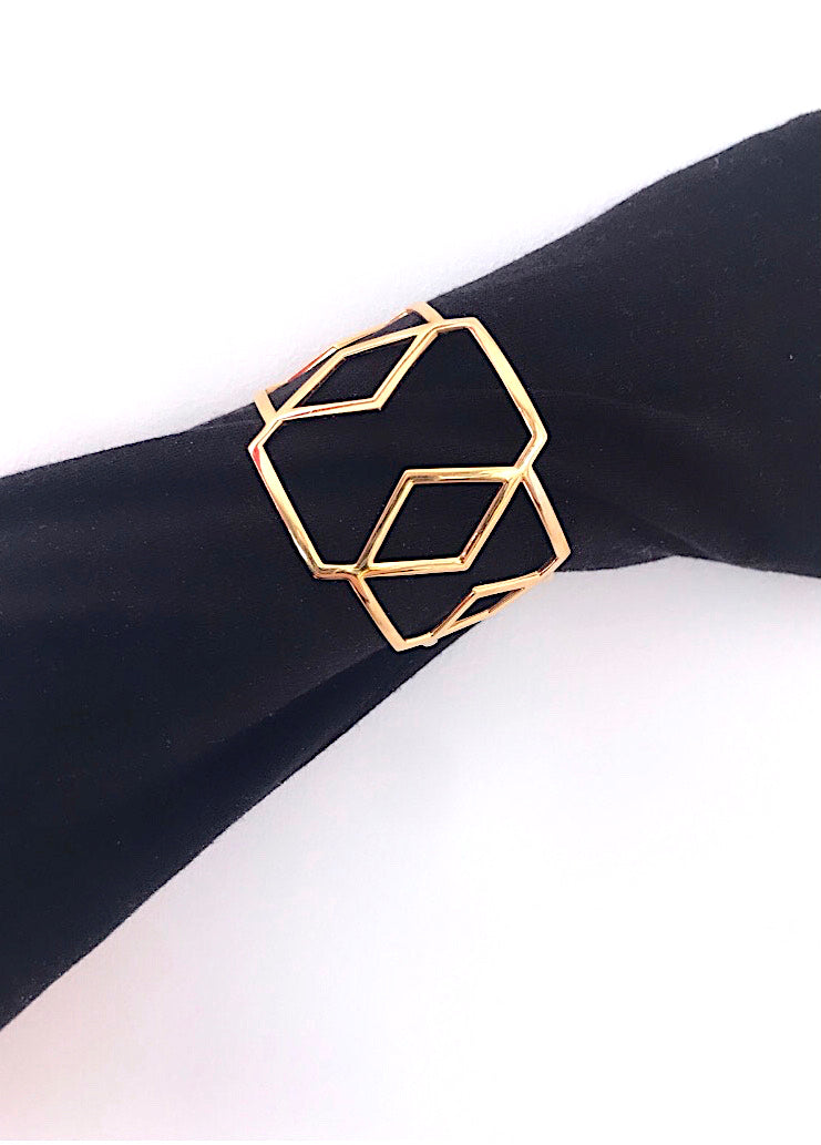 Geometric Cell cuff bracelet, hexagon-shaped, 18 karat gold plated silver by David&Martin Jewellery