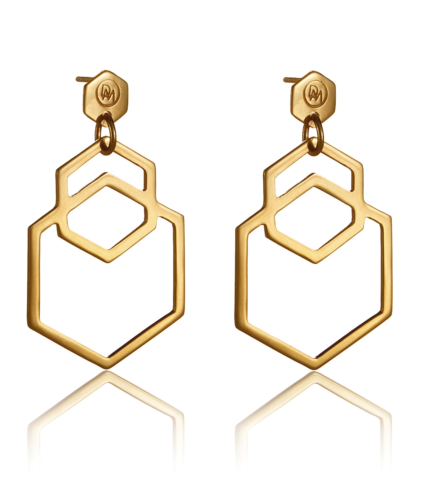 Eye-catching and easy to wear light hexagon-shaped earrings from popular Cell collection.   Material: 18 karat gold-plated silver.  Size: earrings' length is approximately 5cm.