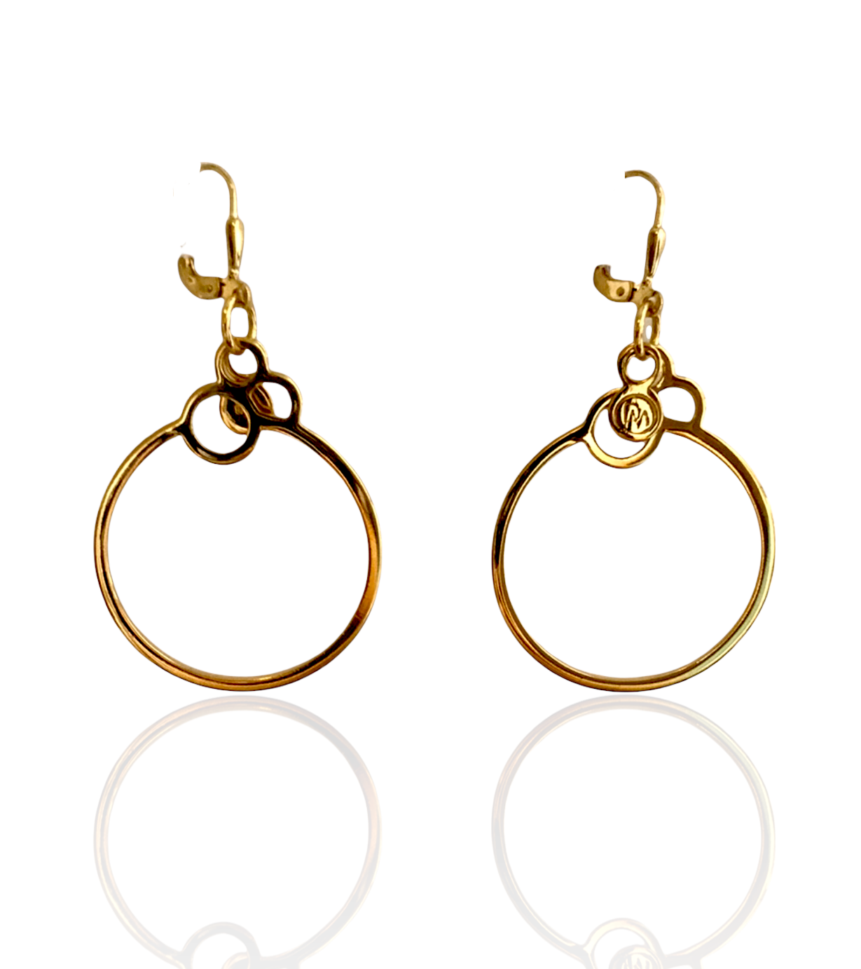 Extra light, gentle hoop earrings with a logo from Circles collection.   Material: 18 karat gold-plated silver.   Size: hoop diameter - 3cm.
